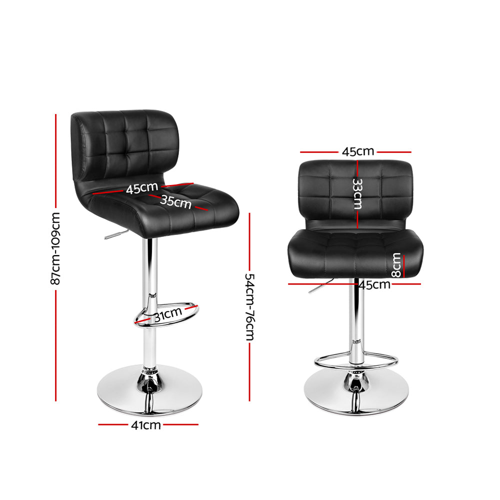 Promus Bar Stools 2x Gas Lift Leather Padded Black