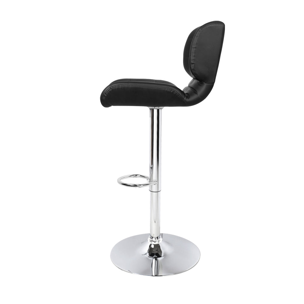 Promus Bar Stools 2x Gas Lift Leather Padded Black