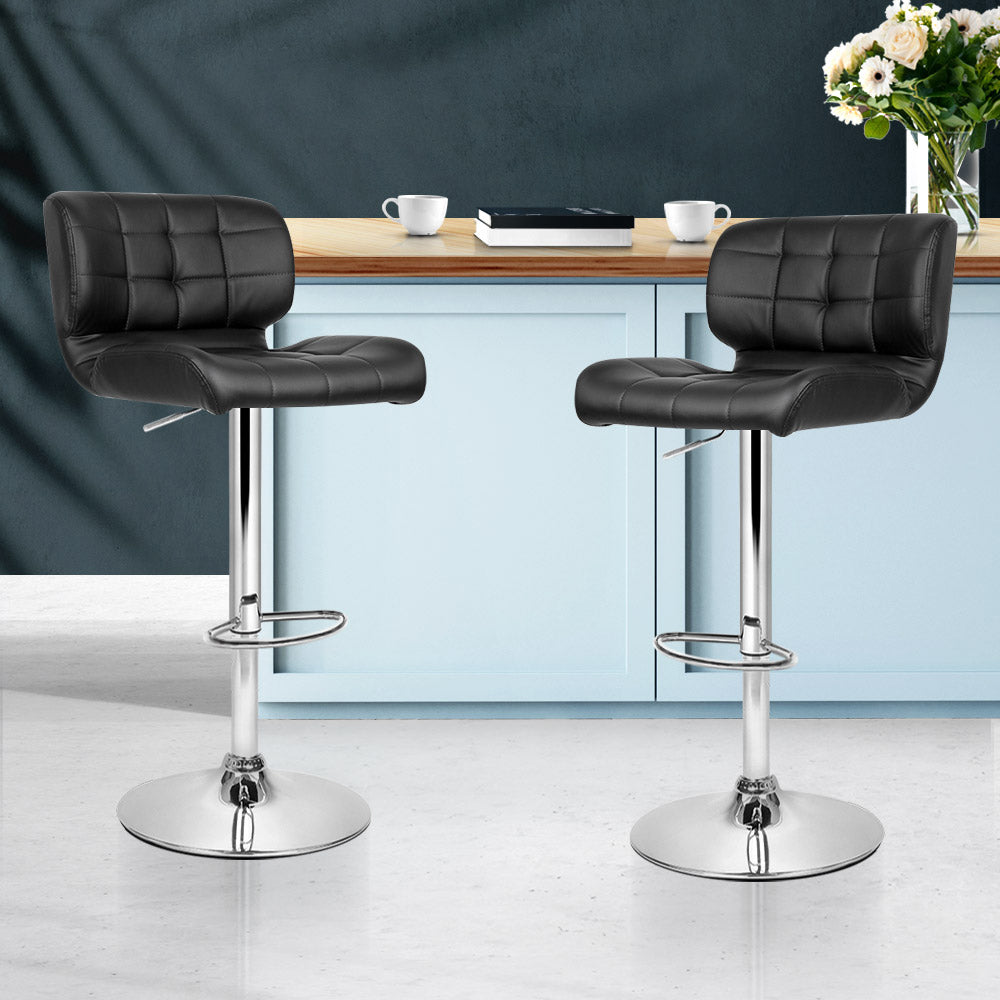 Promus Bar Stools 2x Gas Lift Leather Padded Black