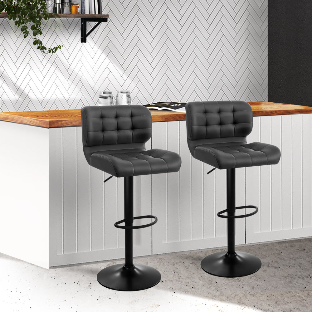 Grey PU Leather Swivel Bar Stools, Gas Lift, Set of 2 - Artiss