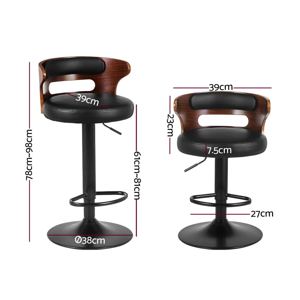 Grandeur 4 Bar Stools Gas Lift Faux Leather Black