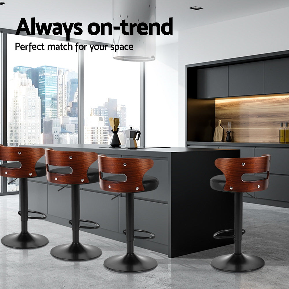 Grandeur 4 Bar Stools Gas Lift Faux Leather Black