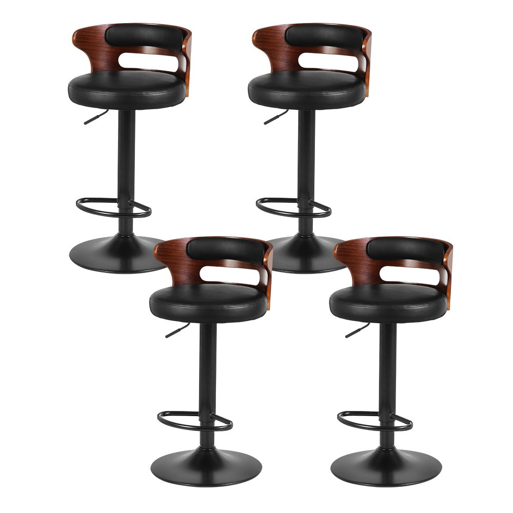 Grandeur 4 Bar Stools Gas Lift Faux Leather Black