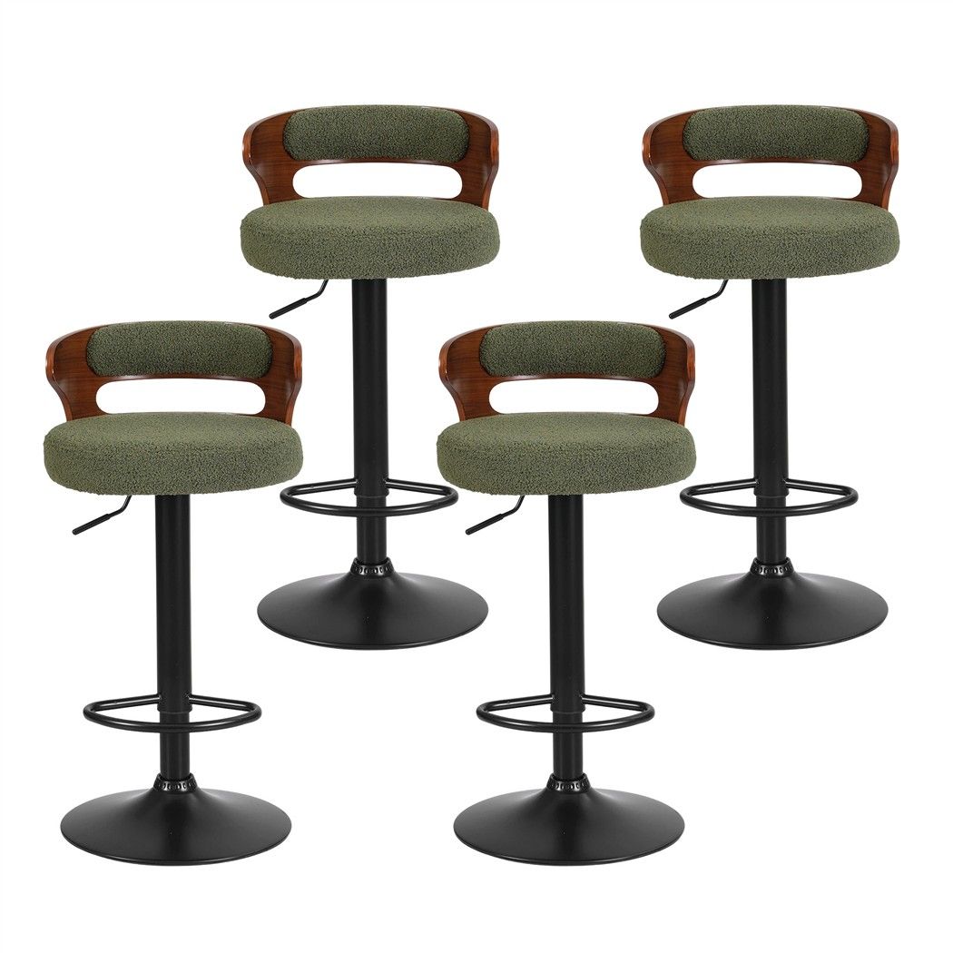 Artiss 4x Bar Stools Counter Chair Gas Lift Swivel Kitchen Bentwood Boucle Green