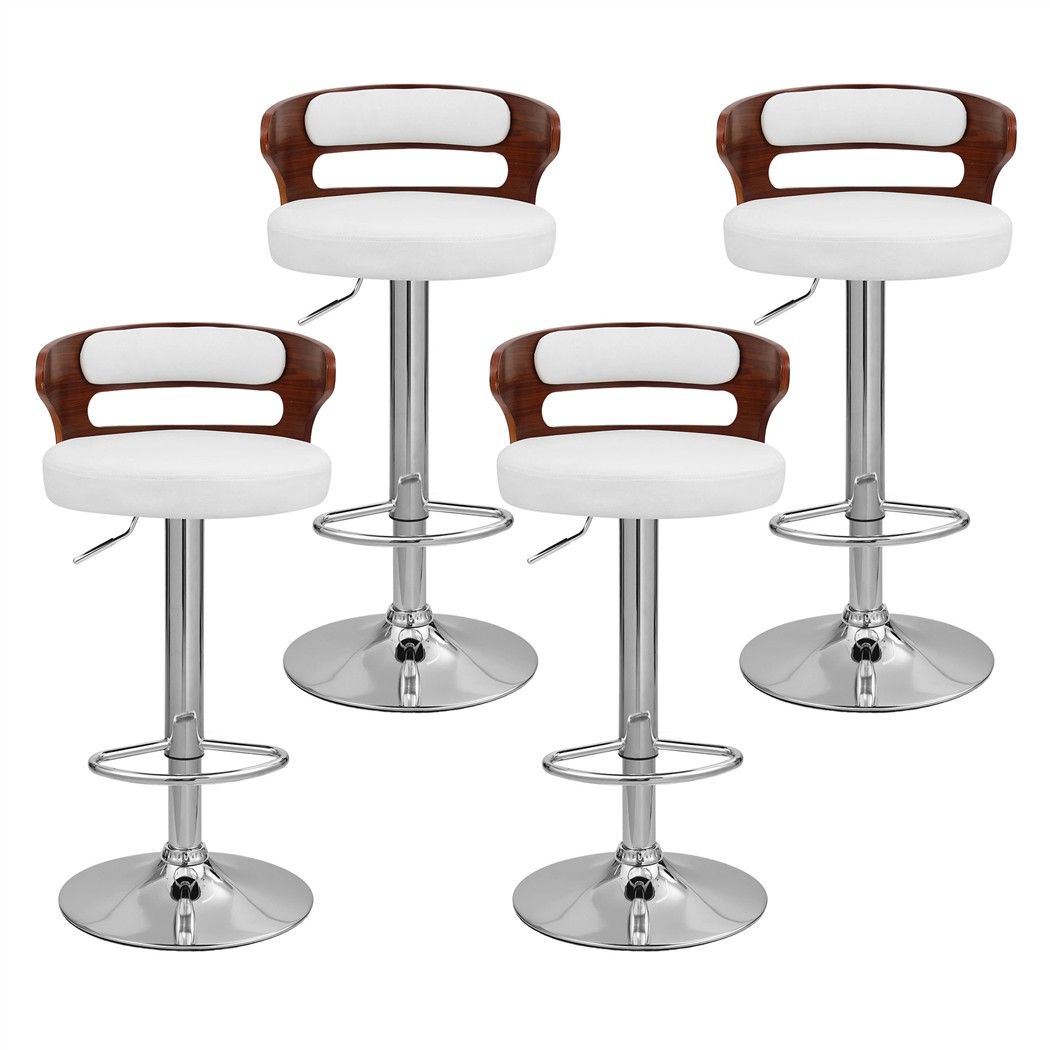 Artiss 4x Bar Stools Counter Chair Kitchen Bentwood Gas Lift PU Leather White