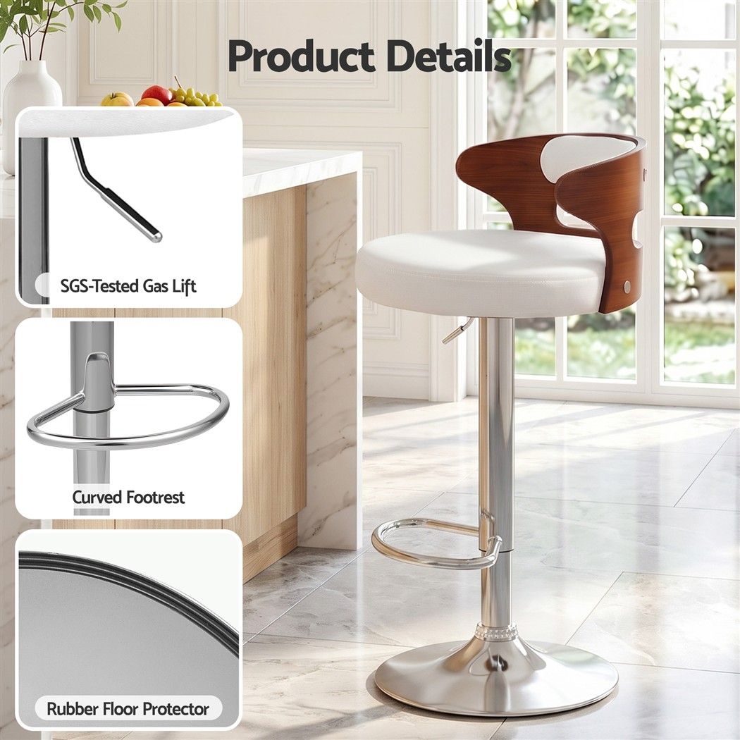 Artiss 4x Bar Stools Counter Chair Kitchen Bentwood Gas Lift PU Leather White