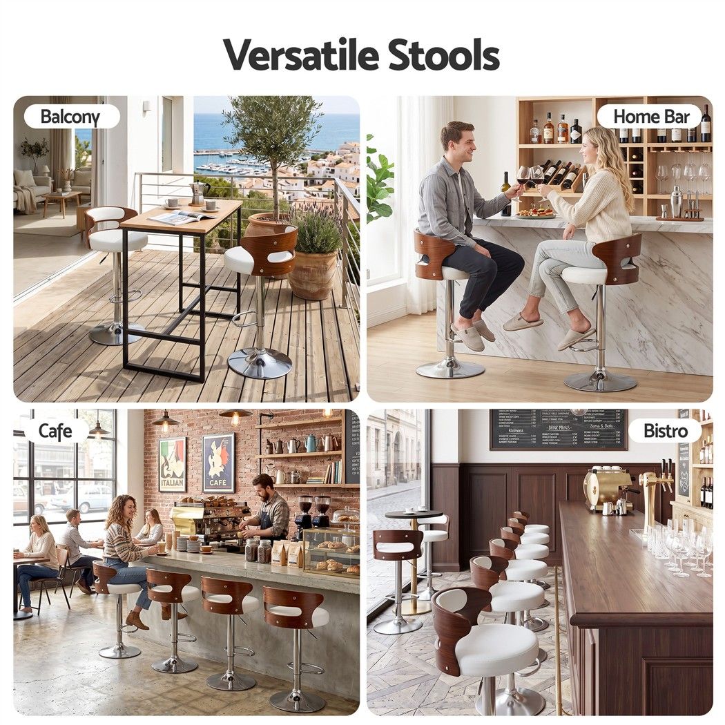 Artiss 4x Bar Stools Counter Chair Kitchen Bentwood Gas Lift PU Leather White