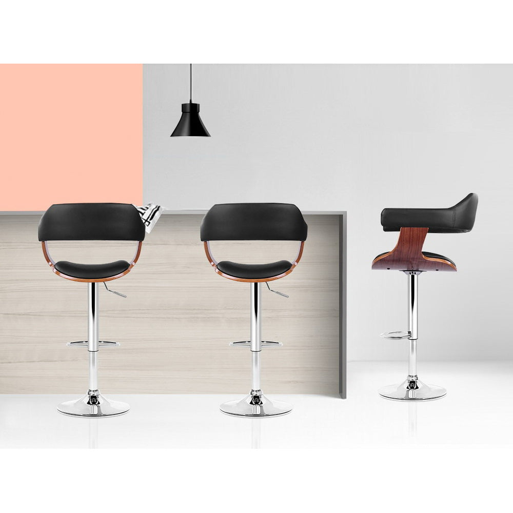 Selina Bar Stools Pair Gas Lift Leather Armrest Black