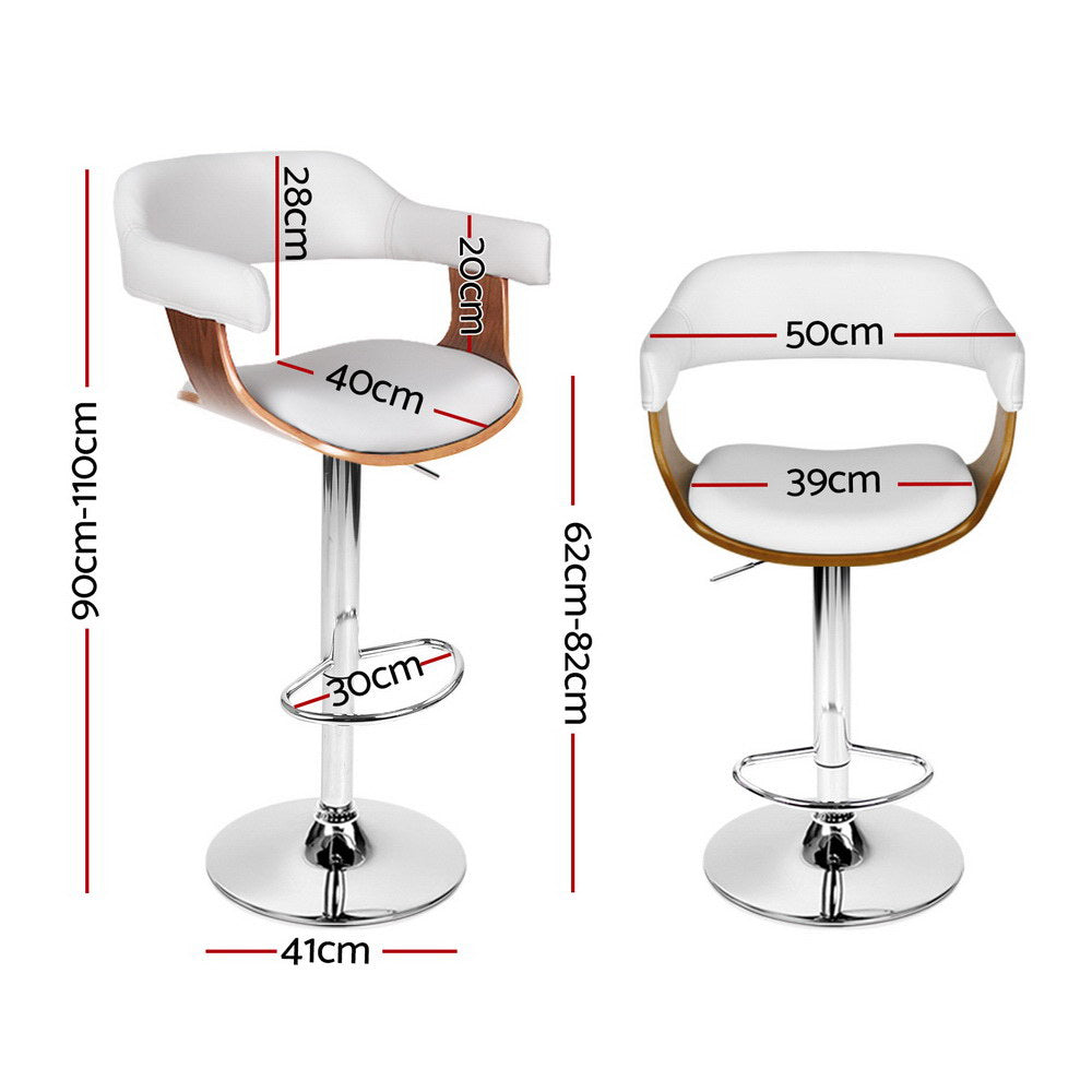 Artiss Bar Stools Set of 4 Gas Lift Leather Armrest White