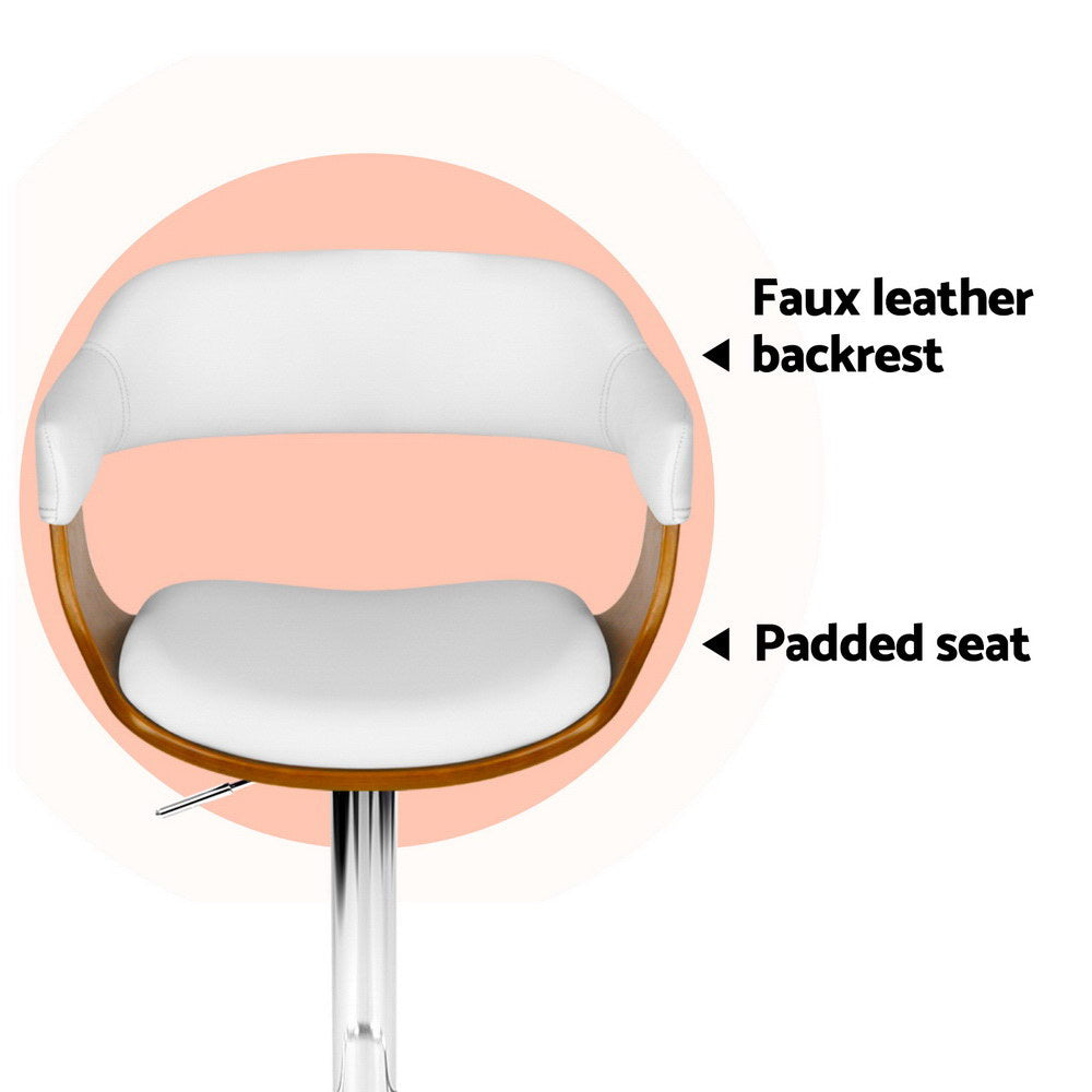 Artiss Bar Stools Set of 4 Gas Lift Leather Armrest White