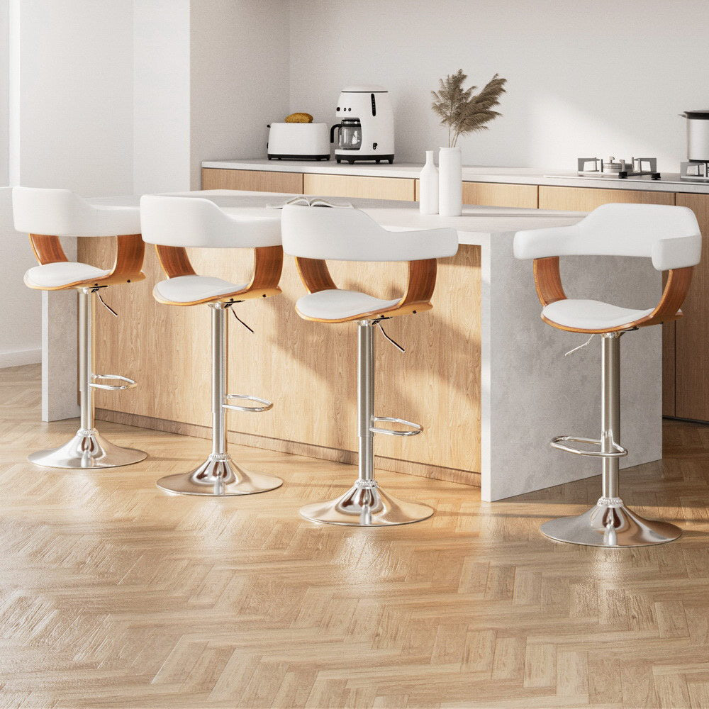 Artiss Bar Stools Set of 4 Gas Lift Leather Armrest White