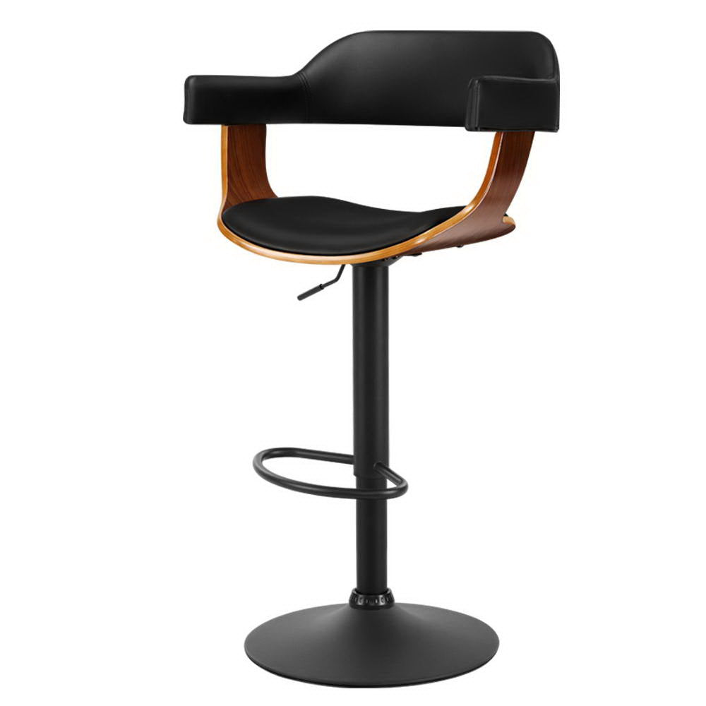 Selina Bar Stool Gas Lift Leather Armrest Black