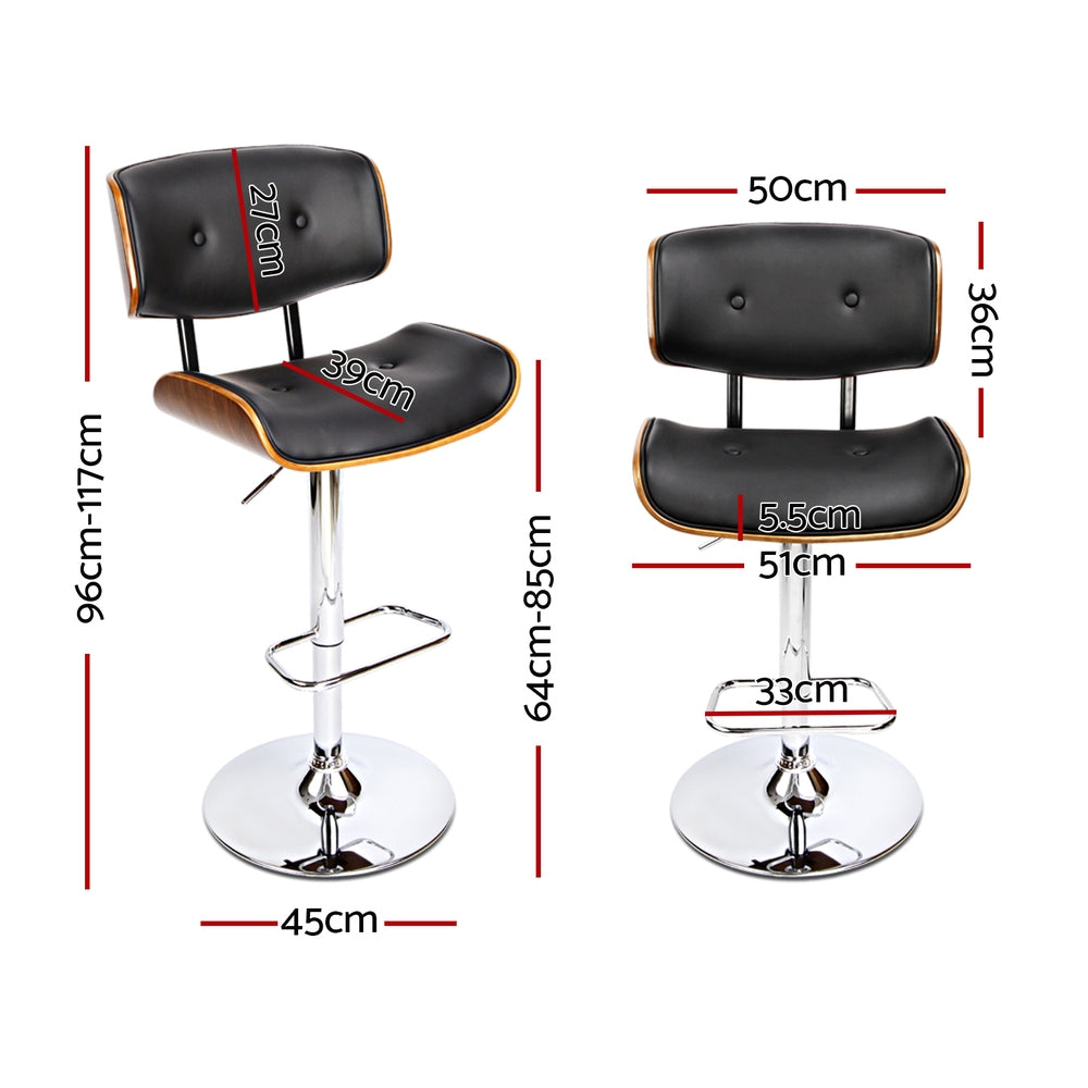 Artiss 4x Bar Stools Gas Lift Leather Black Chrome Base