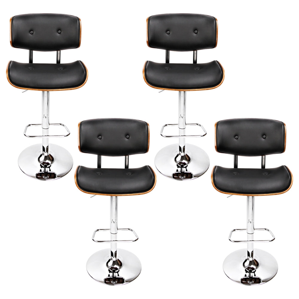 Artiss 4x Bar Stools Gas Lift Leather Black Chrome Base