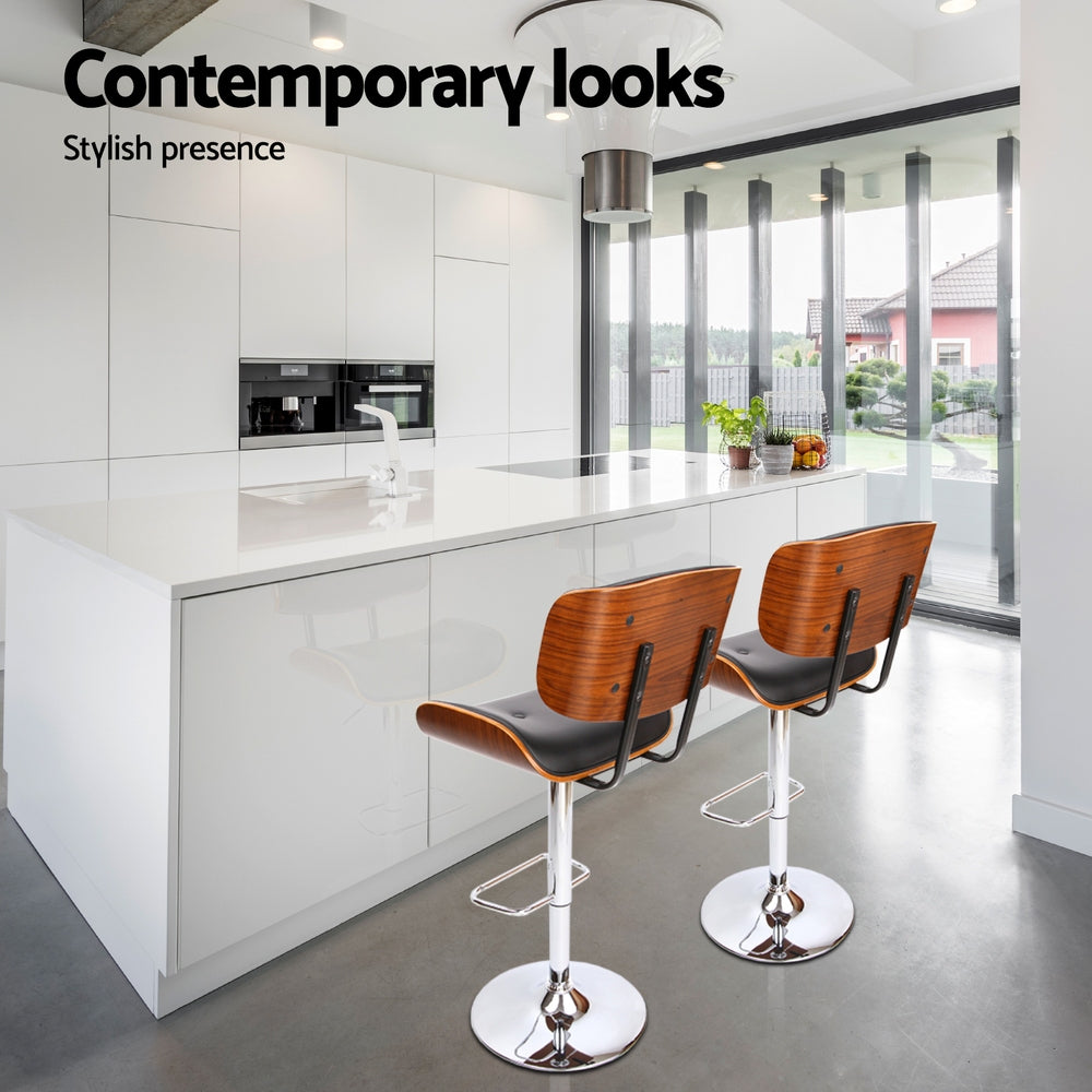Artiss 4x Bar Stools Gas Lift Leather Black Chrome Base