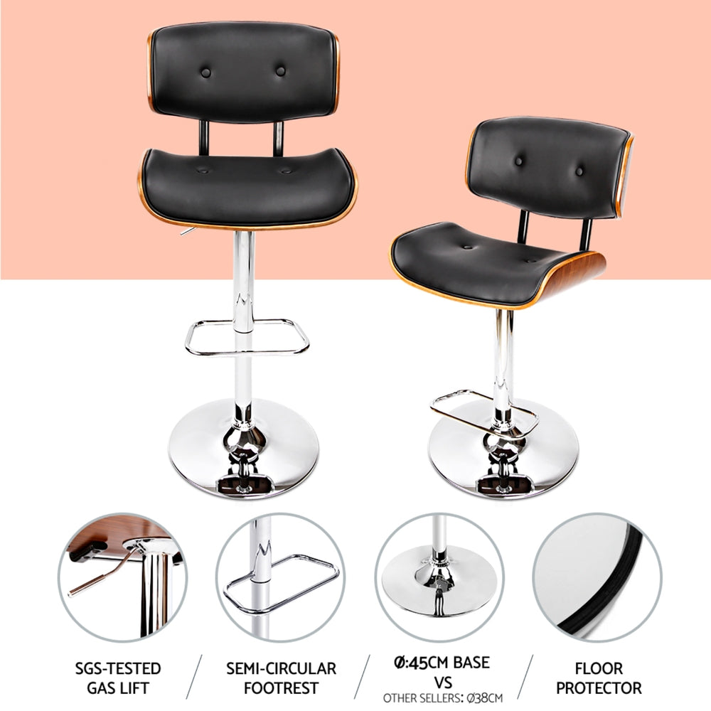 Artiss 4x Bar Stools Gas Lift Leather Black Chrome Base