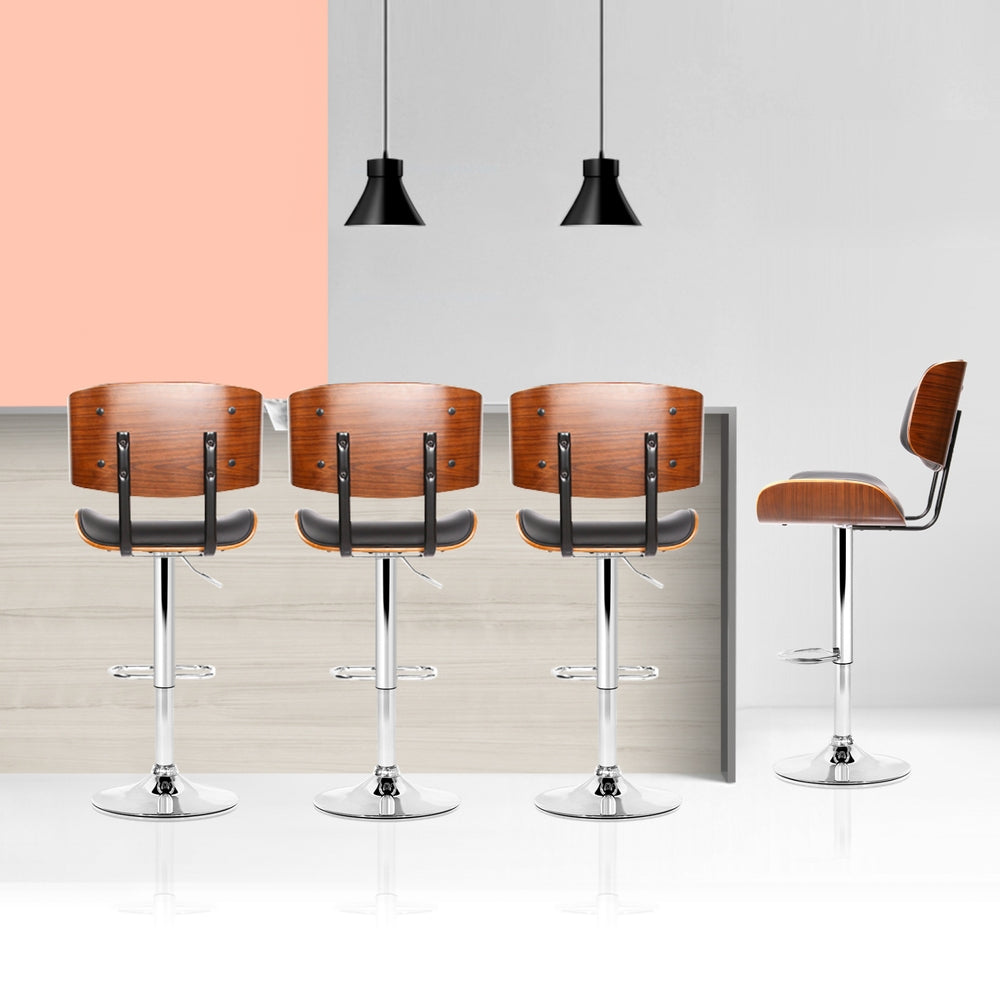 Artiss 4x Bar Stools Gas Lift Leather Black Chrome Base