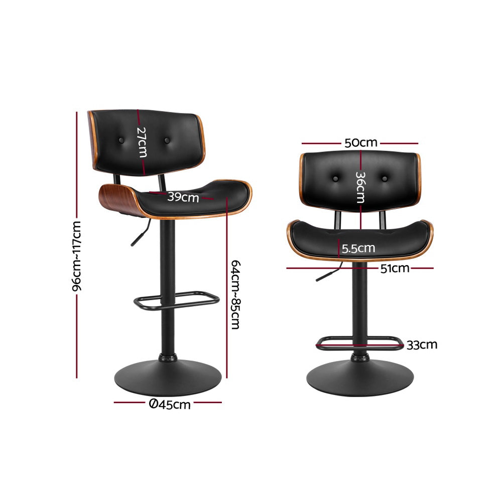 Artiss Cherry Bar Stools Gas Lift Leather Black Set of 2