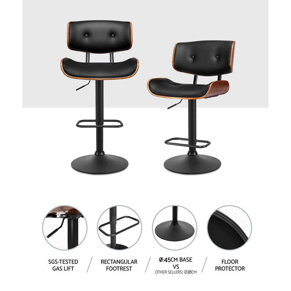 Artiss Cherry Bar Stools Gas Lift Leather Black Set of 2