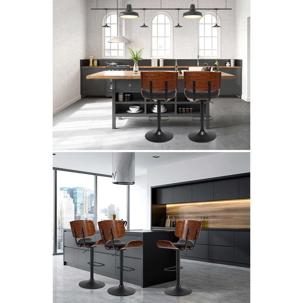 Artiss Cherry Bar Stools Gas Lift Leather Black Set of 2