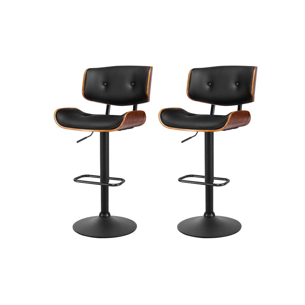 Artiss Cherry Bar Stools Gas Lift Leather Black Set of 2