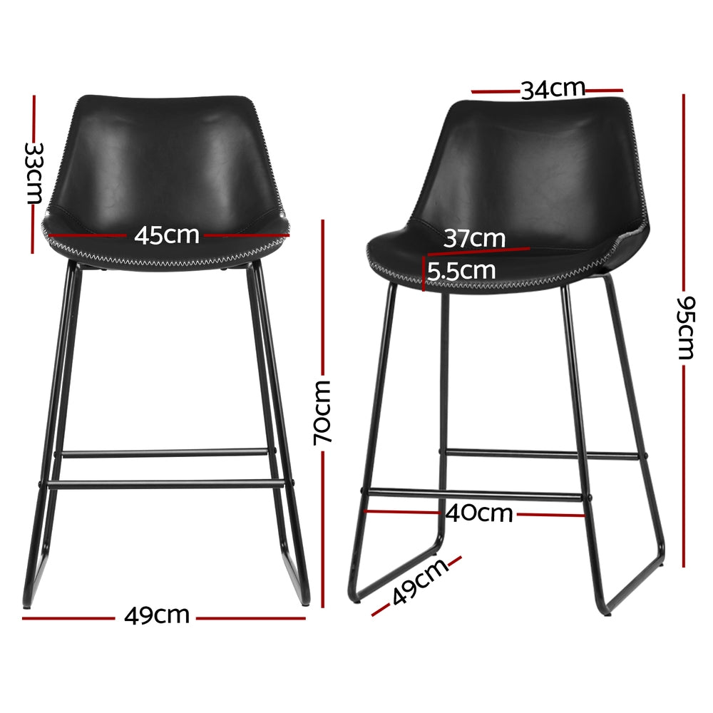 Fenella 4x Bar Stools Leather Padded Metal Legs Black