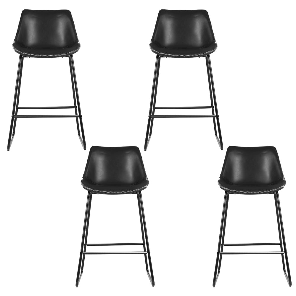Fenella 4x Bar Stools Leather Padded Metal Legs Black
