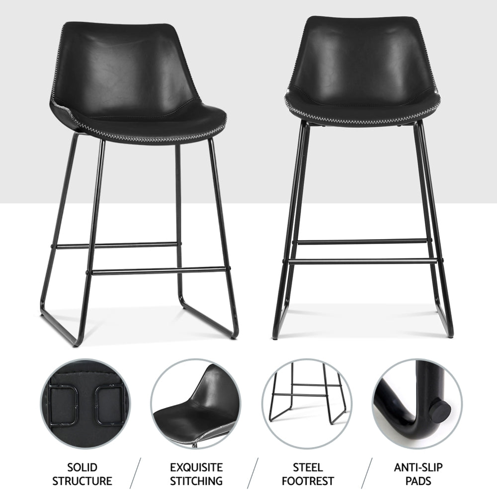 Fenella 4x Bar Stools Leather Padded Metal Legs Black