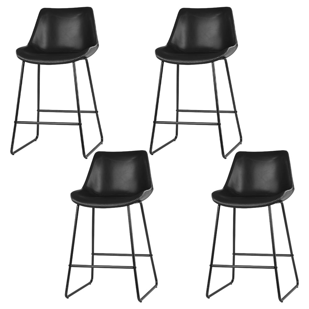 Fenella 4x Bar Stools Leather Padded Metal Legs Black