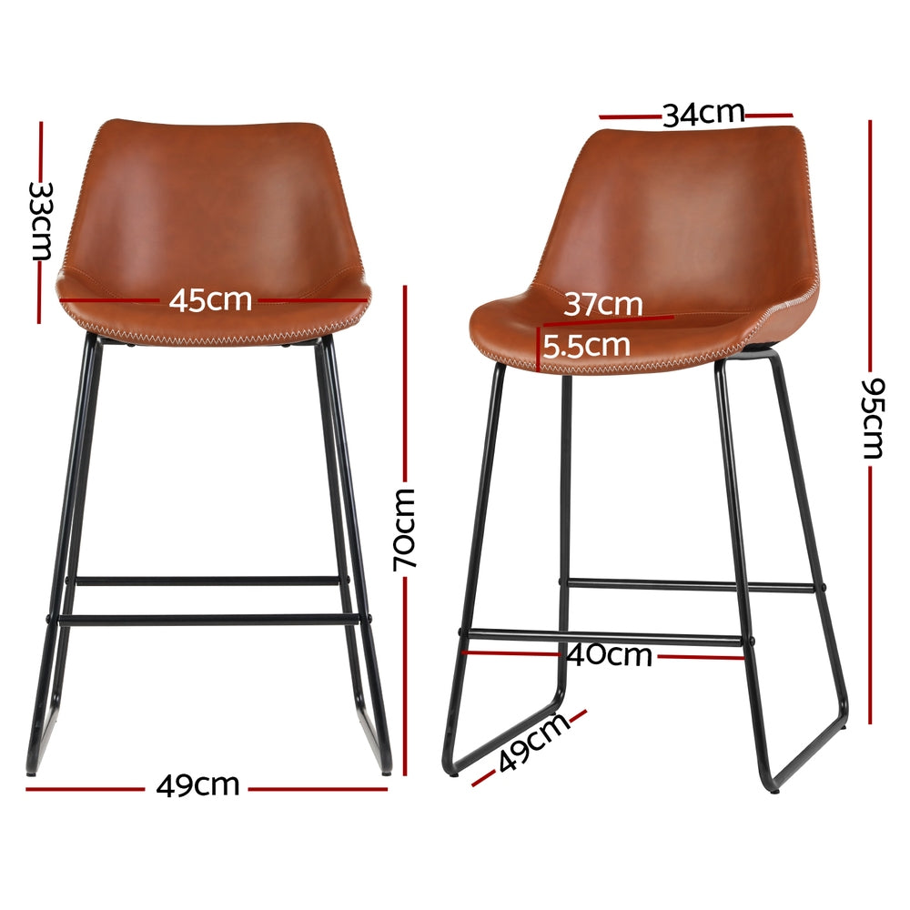 Artiss Bar Stools Set of 4 Leather Padded Metal Legs Brown