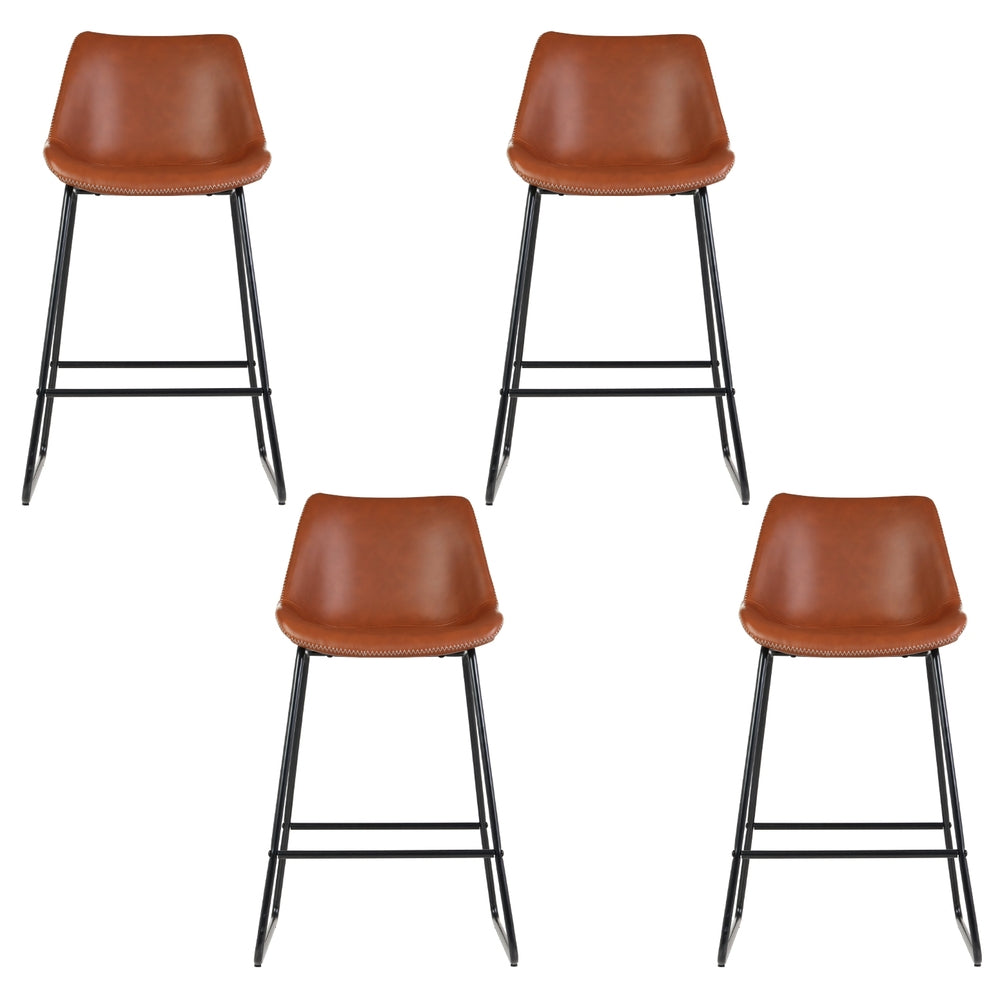 Artiss Bar Stools Set of 4 Leather Padded Metal Legs Brown