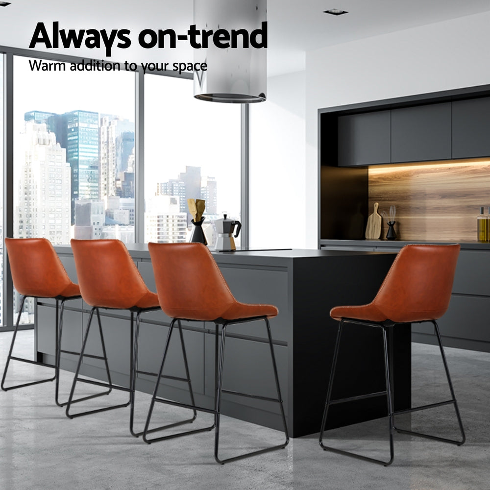 Artiss Bar Stools Set of 4 Leather Padded Metal Legs Brown