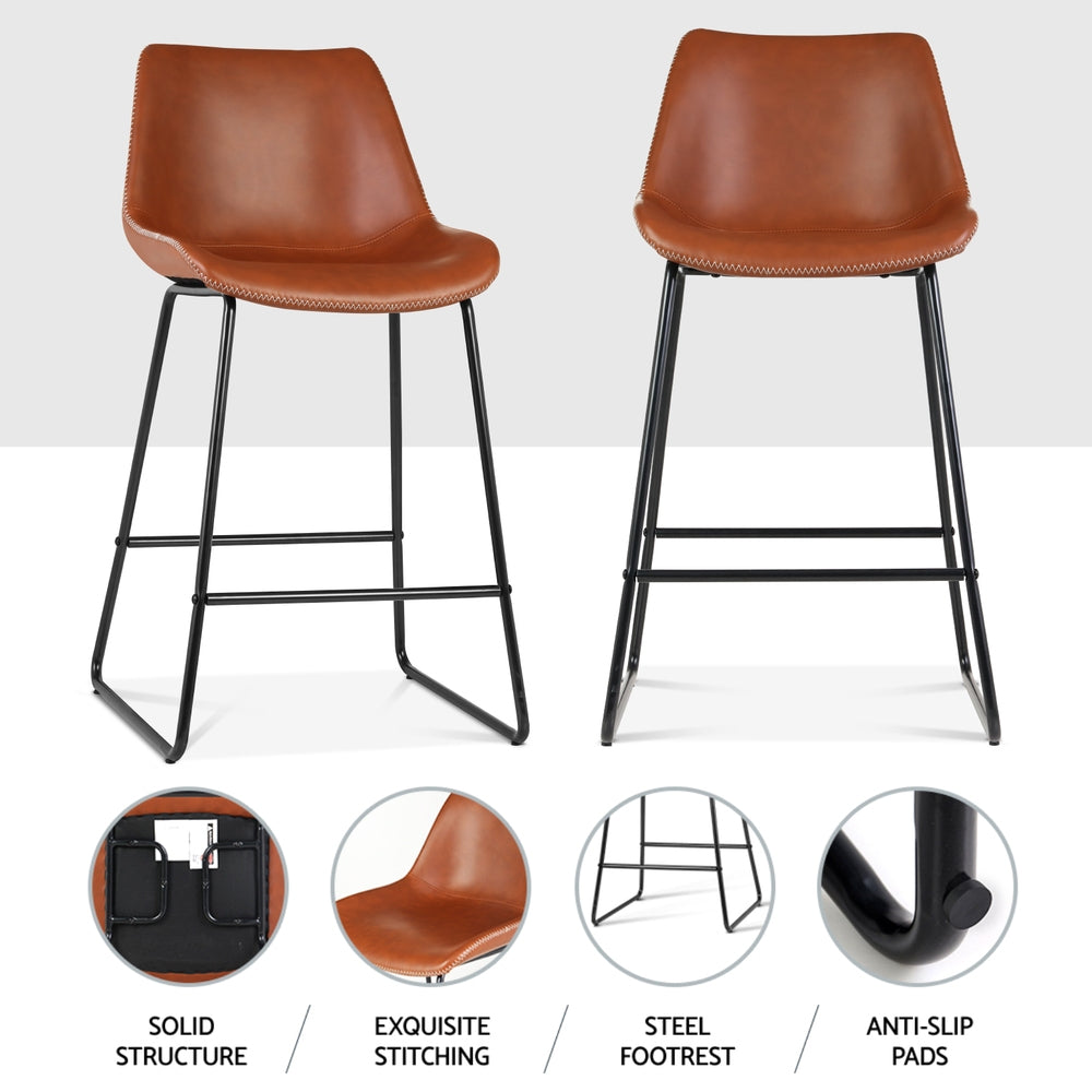 Artiss Bar Stools Set of 4 Leather Padded Metal Legs Brown