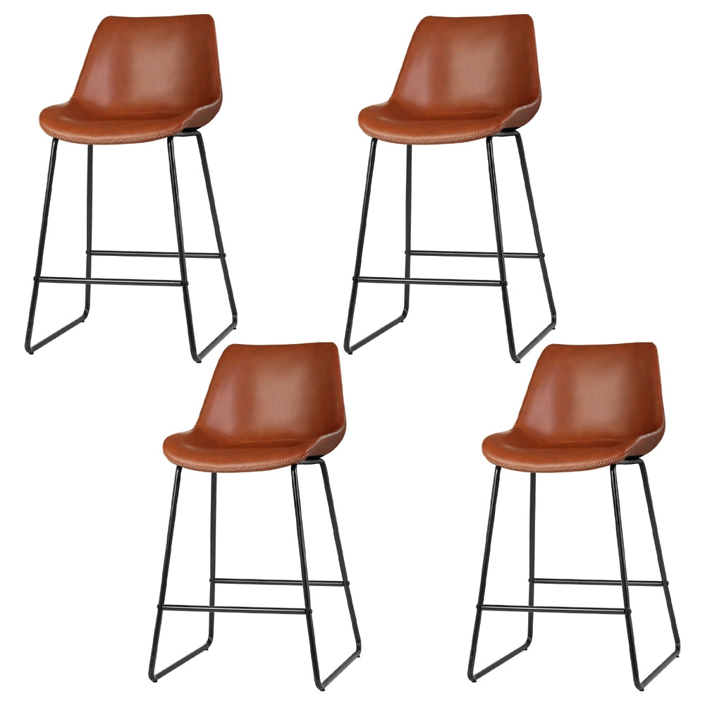 Artiss Bar Stools Set of 4 Leather Padded Metal Legs Brown