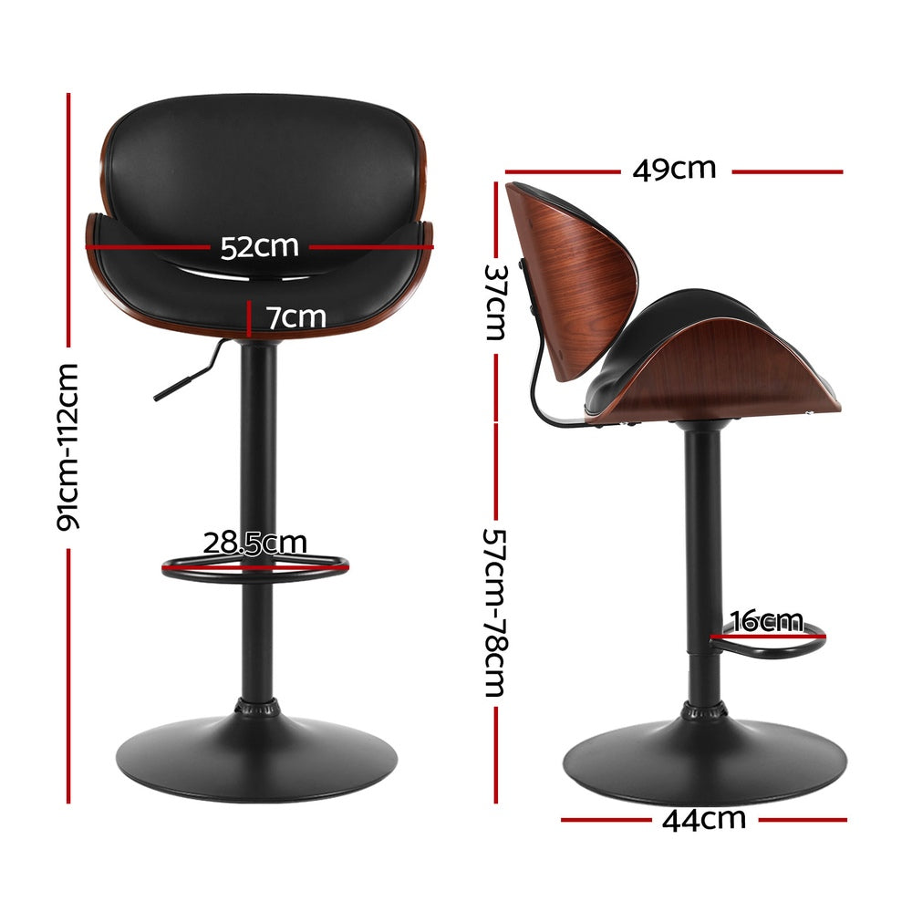 Joyce 4x Bar Stools Gas Lift Leather Padded Black