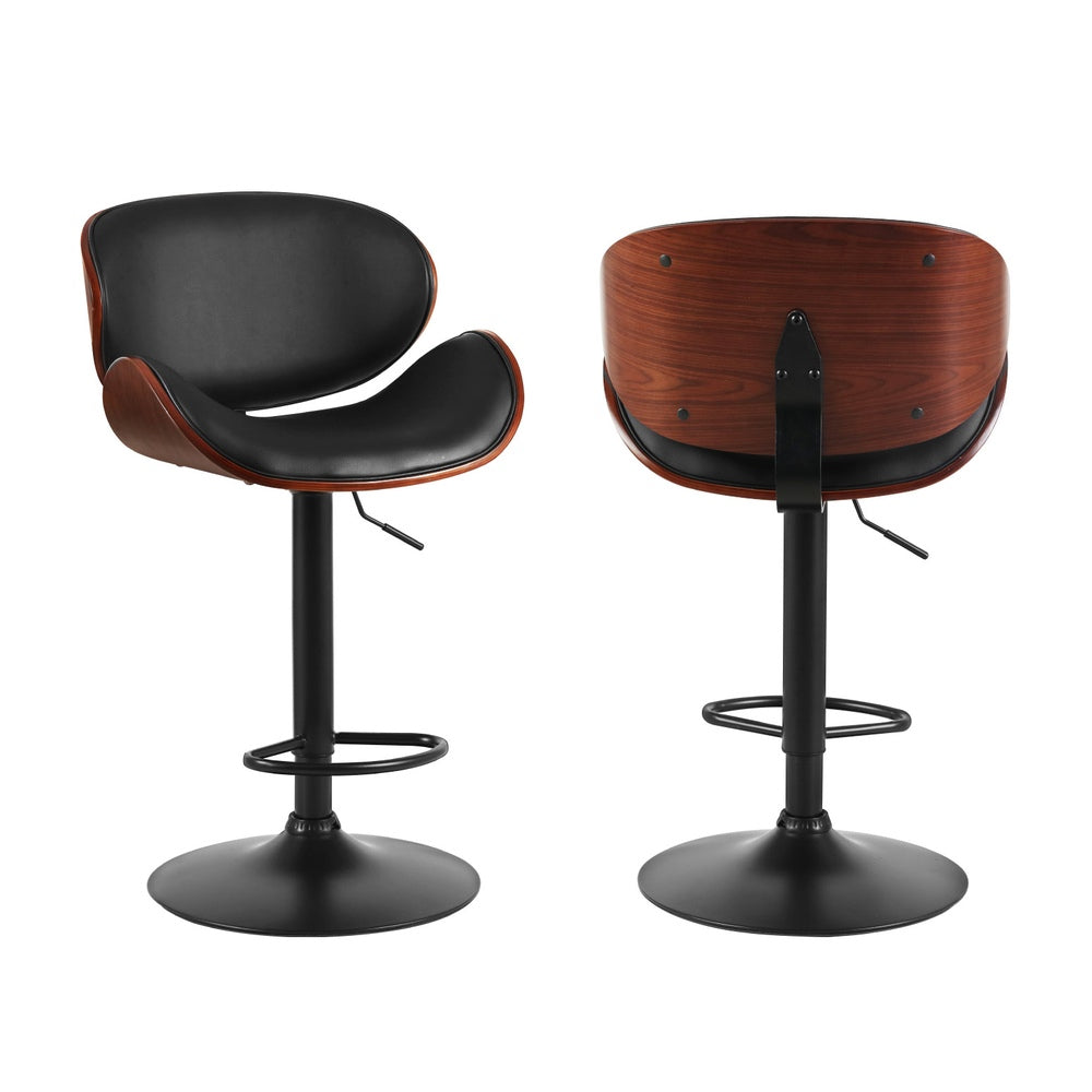 Joyce 4x Bar Stools Gas Lift Leather Padded Black