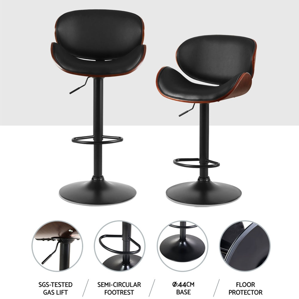 Joyce 4x Bar Stools Gas Lift Leather Padded Black