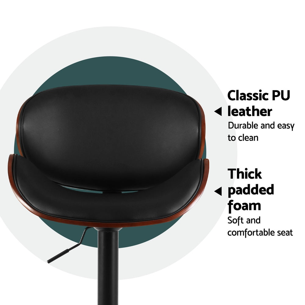 Joyce 4x Bar Stools Gas Lift Leather Padded Black
