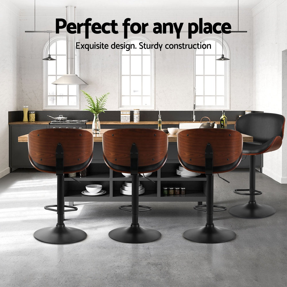 Joyce 4x Bar Stools Gas Lift Leather Padded Black