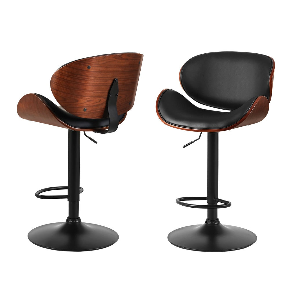 Joyce 4x Bar Stools Gas Lift Leather Padded Black