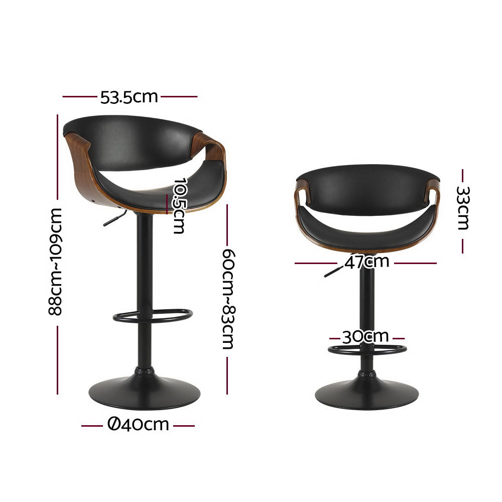 Ambrus Bar Stools Pair Gas Lift Leather Armrest Black
