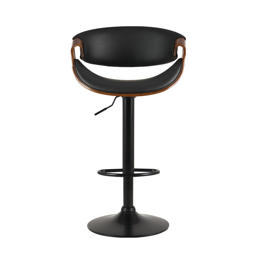 Ambrus Bar Stools Pair Gas Lift Leather Armrest Black