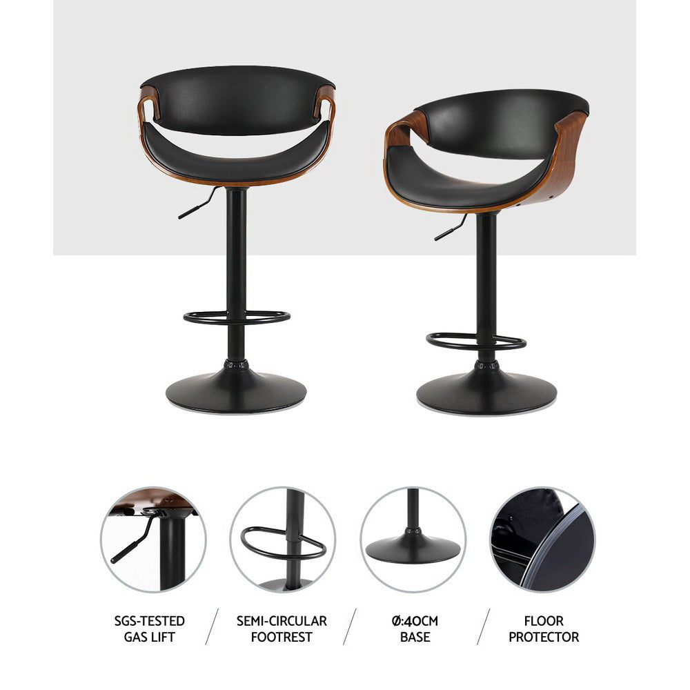 Ambrus Bar Stools Pair Gas Lift Leather Armrest Black