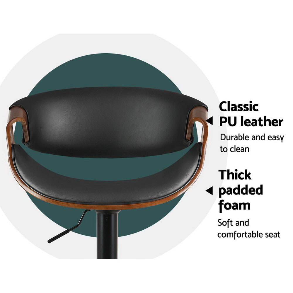 Ambrus Bar Stools Pair Gas Lift Leather Armrest Black