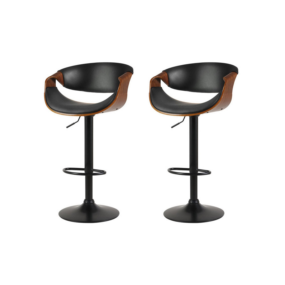 Ambrus Bar Stools Pair Gas Lift Leather Armrest Black