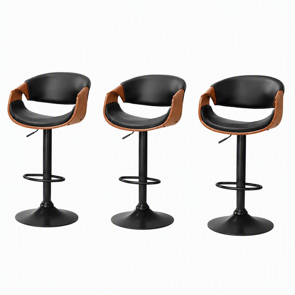 Artiss Bar Stools X3 Kitchen Counter Chair Gas Lift Swivel PU Ambrus Black