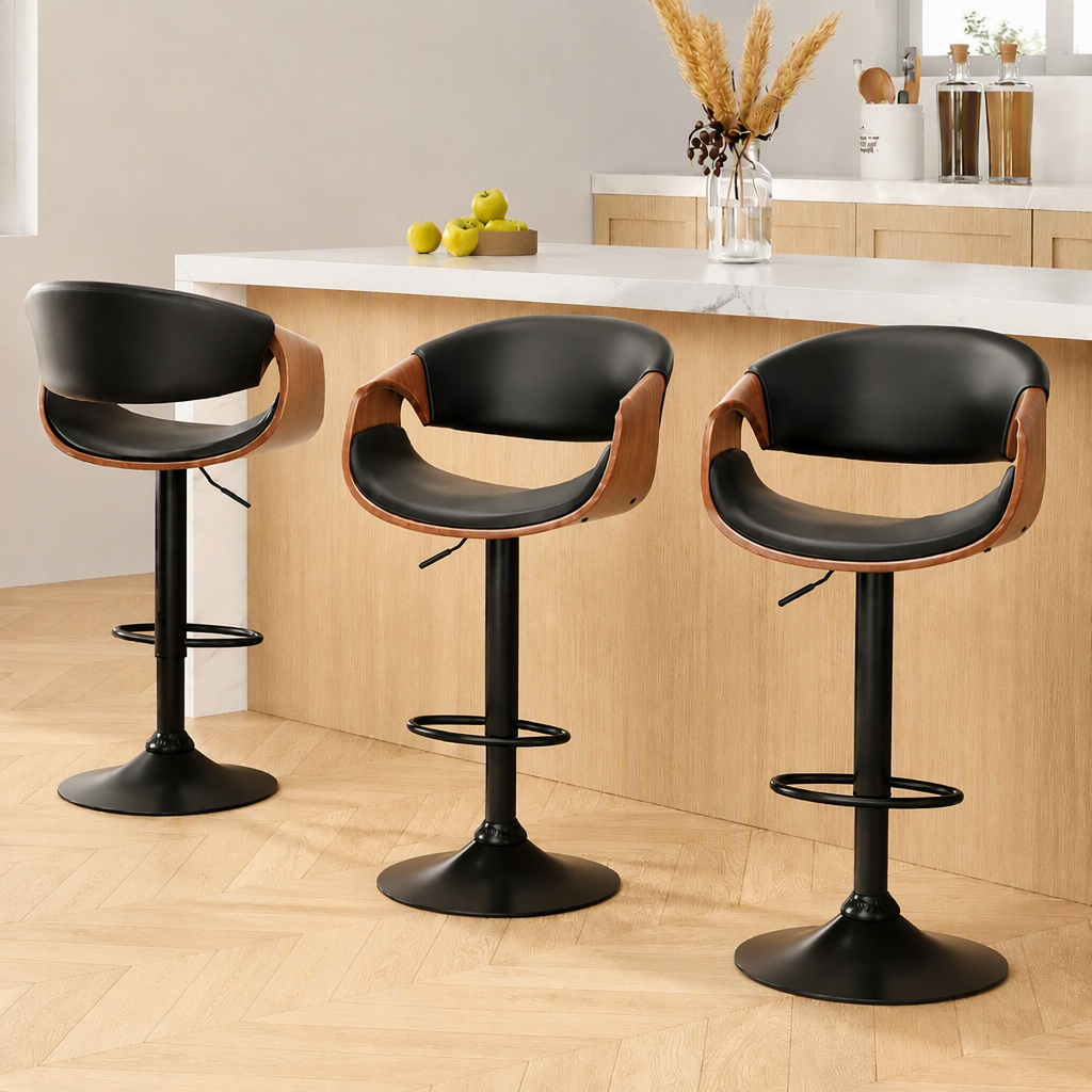 Artiss Bar Stools X3 Kitchen Counter Chair Gas Lift Swivel PU Ambrus Black