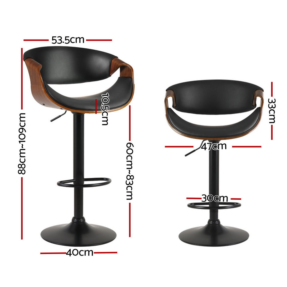 Artiss 4x Bar Stools Gas Lift Leather Armrest Black