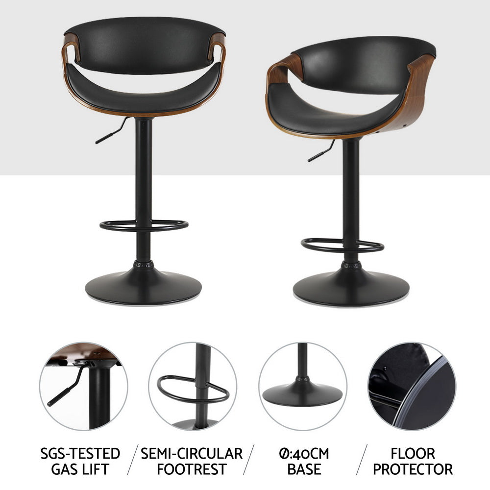 Artiss 4x Bar Stools Gas Lift Leather Armrest Black