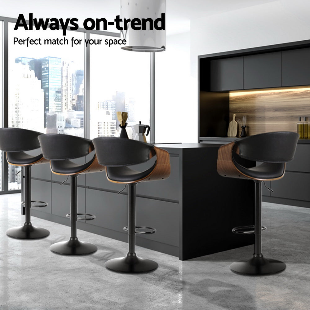 Artiss 4x Bar Stools Gas Lift Leather Armrest Black